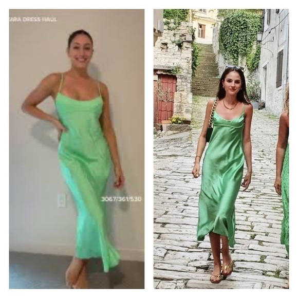 ZARA Light Green Backless Satin Midi Slip Dress Small Blogger Favorite Sexy NWT - Picture 5 of 8